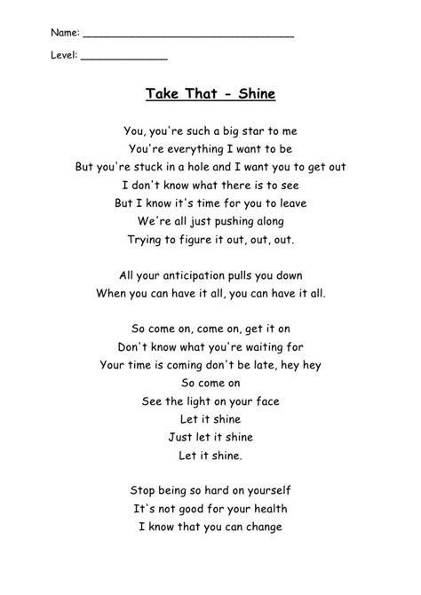 shine lyrics|lyrics to shine take that.